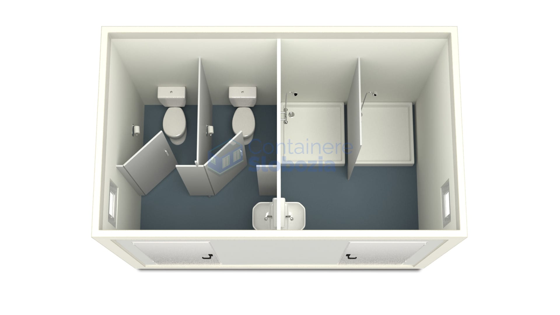 container sanitar slobozia 4metri 2dusuri 2wc alb