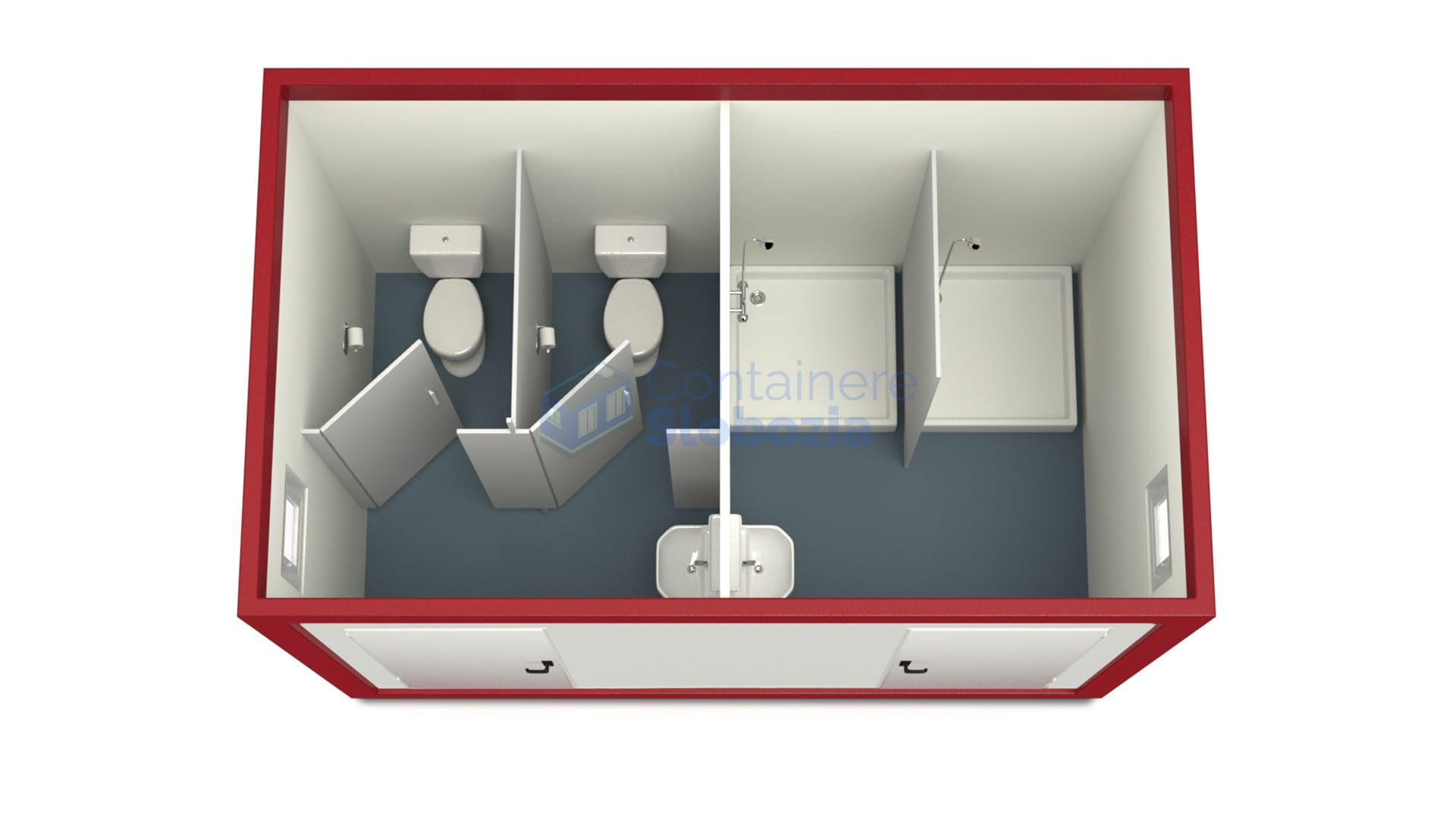 container sanitar slobozia 4metri 2dusuri 2wc rosu