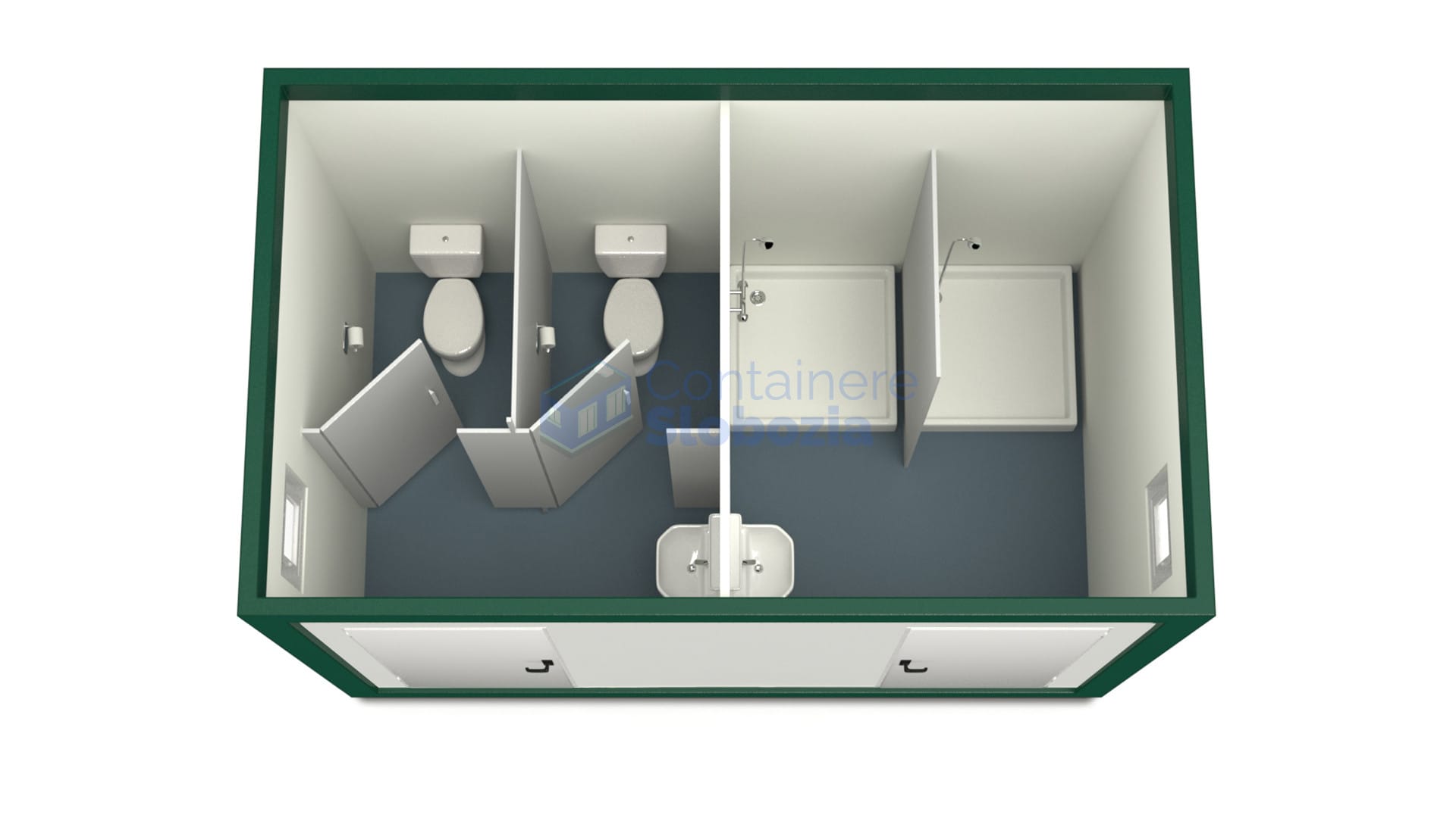 container sanitar slobozia 4metri 2dusuri 2wc verde